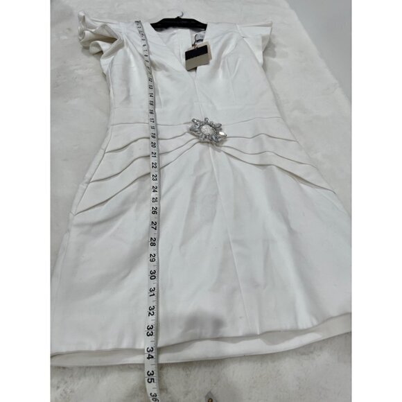 Iorane Supper Brooch Detail Ruffle Plunge Minidress, Size M NWT w/Defect - Picture 7 of 12